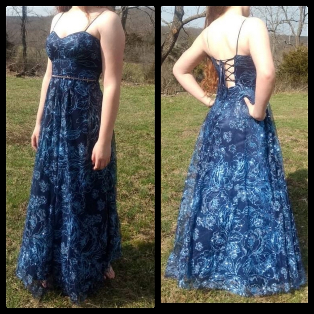 Jackie Jon New York Blue Glitter Prom Dress Size 9 - Picture 1 of 7
